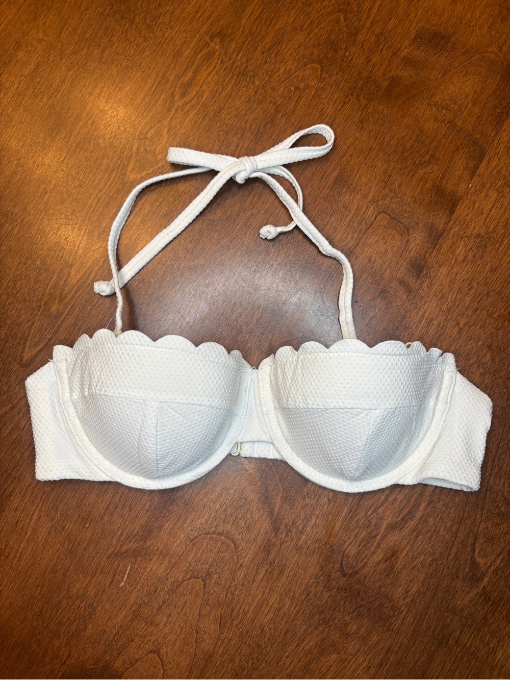 H&M White Scalloped Halter Bikini Top